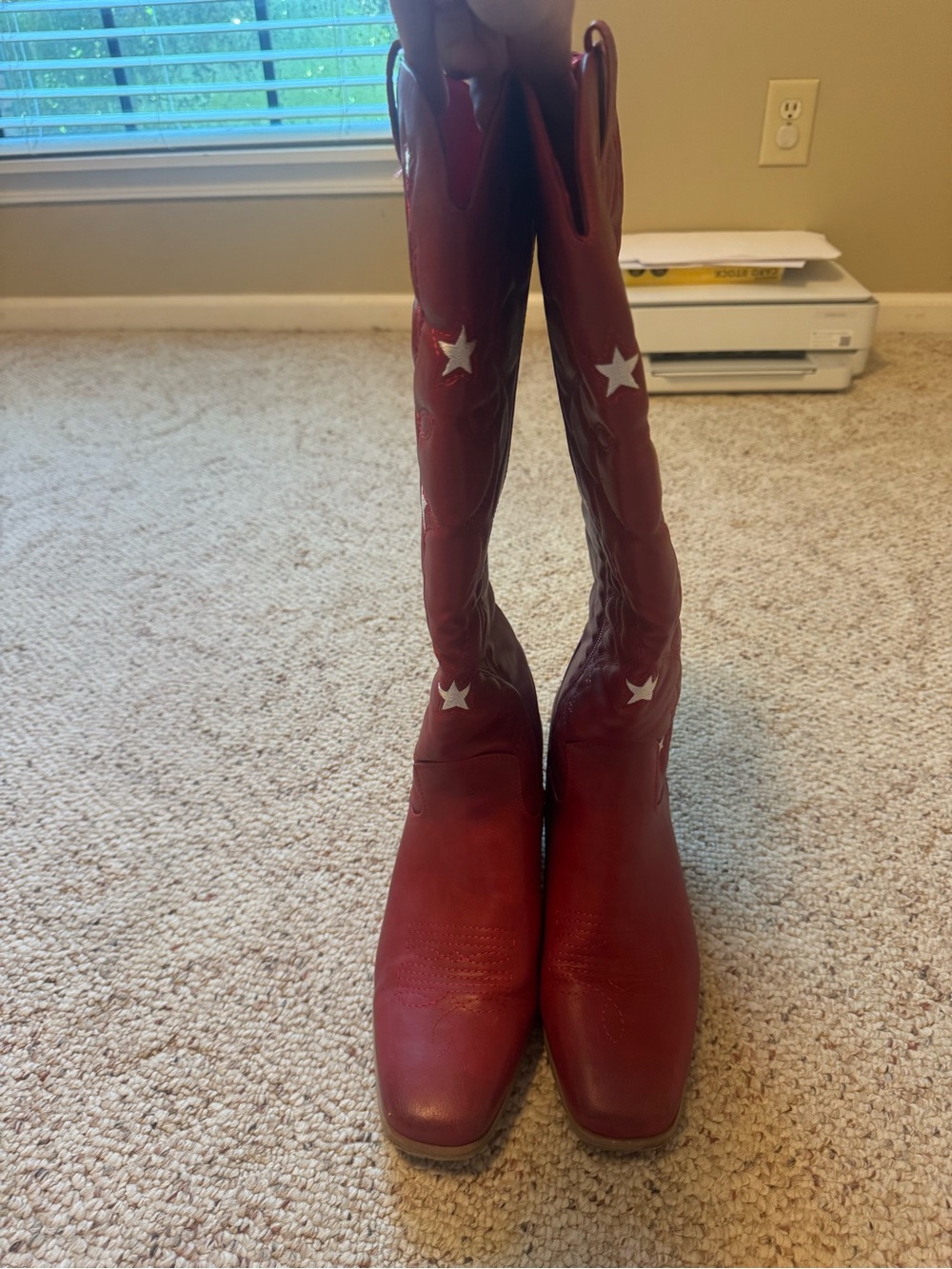 Pierre Dumas Red Star Embellished Knee-High Cowboy Boots